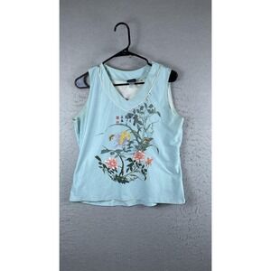 Terry Womens Cycling Tank Jersey XXL Blue Floral V-Neck Pockets USA Top